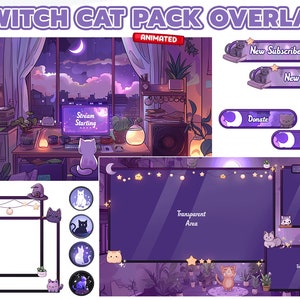 Sobreposição de Twitch de gato, tela Twitch | Pacote de transmissão de sobreposição Lofi, Twitch de gato | Sobreposição de Twitch fofa | Estética | Sobreposição de estrela | Animada