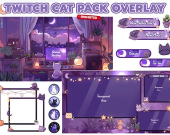 Cat Twitch Overlay, Twitch screen | Lofi Overlay Stream Package, Cat Twitch | Cute Twitch Overlay | Aesthetic | star overlay | Animated