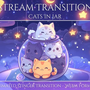 Cats Jar Stinger Transition | Moon Twitch Overlay | Cute Animated Stinger | Cozy Aesthetic for OBS, Streamers, YouTube & VTubers | Crescent