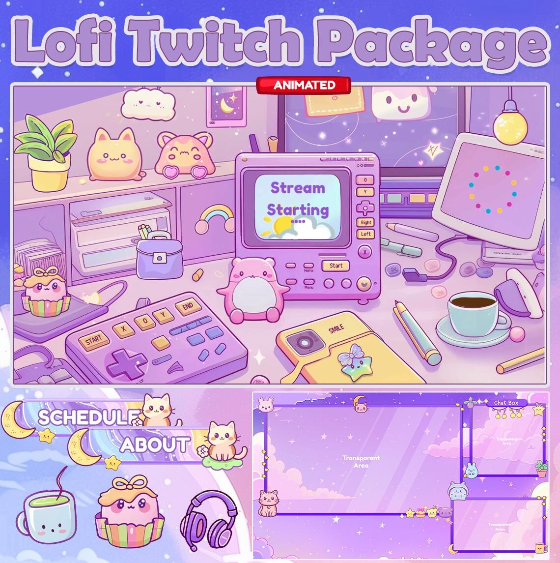 Lofi Twitch Overlay Streaming Pack | Cute Gaming | Pink Animated ...