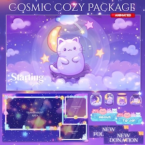 Magical Night Twitch Overlay, Twitch screen | Animated Overlay Stream Package, Cat Twitch | Cute Twitch Overlay | Aesthetic | star overlay