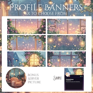 Cozy Discord Server Package: Dividers, Panels, Invite & Welcome Banners with Flowers, Butterflies, Fairy, Books Icons, Pastel, Cottage core image 6