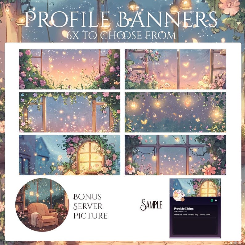 Cozy Discord Server Package: Dividers, Panels, Invite & Welcome Banners with Flowers, Butterflies, Fairy, Books Icons, Pastel, Cottage core image 6