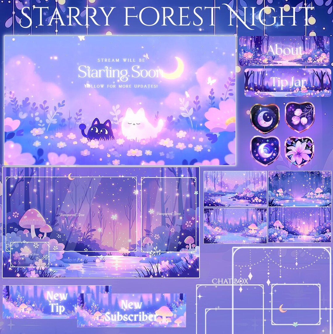 Starry Night Stream Package / Moon / Night / Dark / Cute / Overlay ...