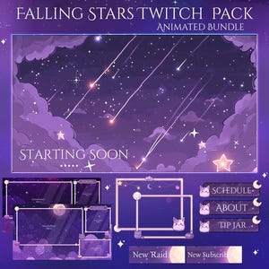 Starry Twitch Pack | Witch Streaming Overlay | Twitch Panels | Alerts | Webcams | Starry | Moon | Animated | Clouds | Crescent | Purple