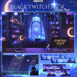 Kosmisk häxa-strömpaket / Måne / Kråka / Lila / Böcker / Överlägg / Fågel / Twitch-skärm / Twitch-överlägg | Mysigt | Animerat | Mörk