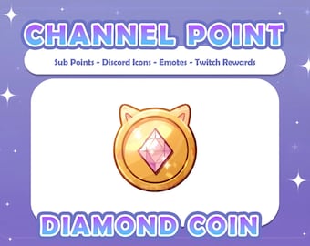 Diamond Cat Coin Kanalpoängikon/Emote för Twitch Direktnedladdning - Söt Kawaii Perfekt för Streamers - Twitch Coin | Bits | Belöningar