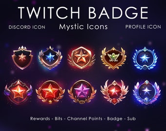 Mystic Twitch Badges | Discord Icon| Twitch badge Subs | Moon | Channel Points | Star | Sub point | Twitch Reward | League Icon