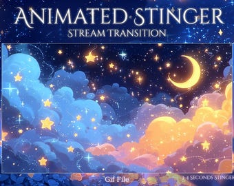 Transição Mágica Noturna com Efeito Stinger | Sobreposição Noturna para Twitch | Efeito Stinger Animado Mágico | Estética Celeste para OBS, Streamers, YouTube e VTubers