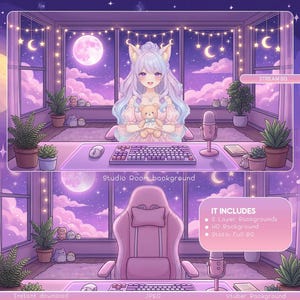 Room VTuber Background, Celestial Bedroom Studio starry Theme, Pastel Room, Cozy Stream Overlay, 2 Layer BG, Static, Cute Streaming Setup