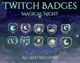 Magical Night Badges, Crescent Moon Badges, Mint Green Stream, Cozy, Stars, Starry Sky, Celestial Twitch, Kawaii, Cozy, Dreamy, Night Sky