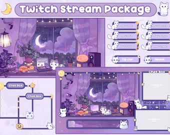 Cozy Twitch Overlay | Halloween Overlay Stream, Twitch Panels | Halloween Twitch Overlay | Stream Overlay  | Cute Twitch Overlay| Cat Panels