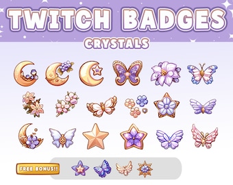 Moon Twitch | Badge Crystal | Twitch badge Subs | Gold | Channel Points | Sakura | Star Moon Badge | Sub point | Twitch Reward | Butterfly