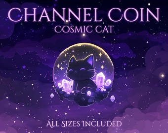 Cosmic Cat Channel Point | Galaxy | Moon | Stars | Crystal | Magical | Celestial | Black Cat | Twitch Redeem | Stream Badge | Cozy Dreamy