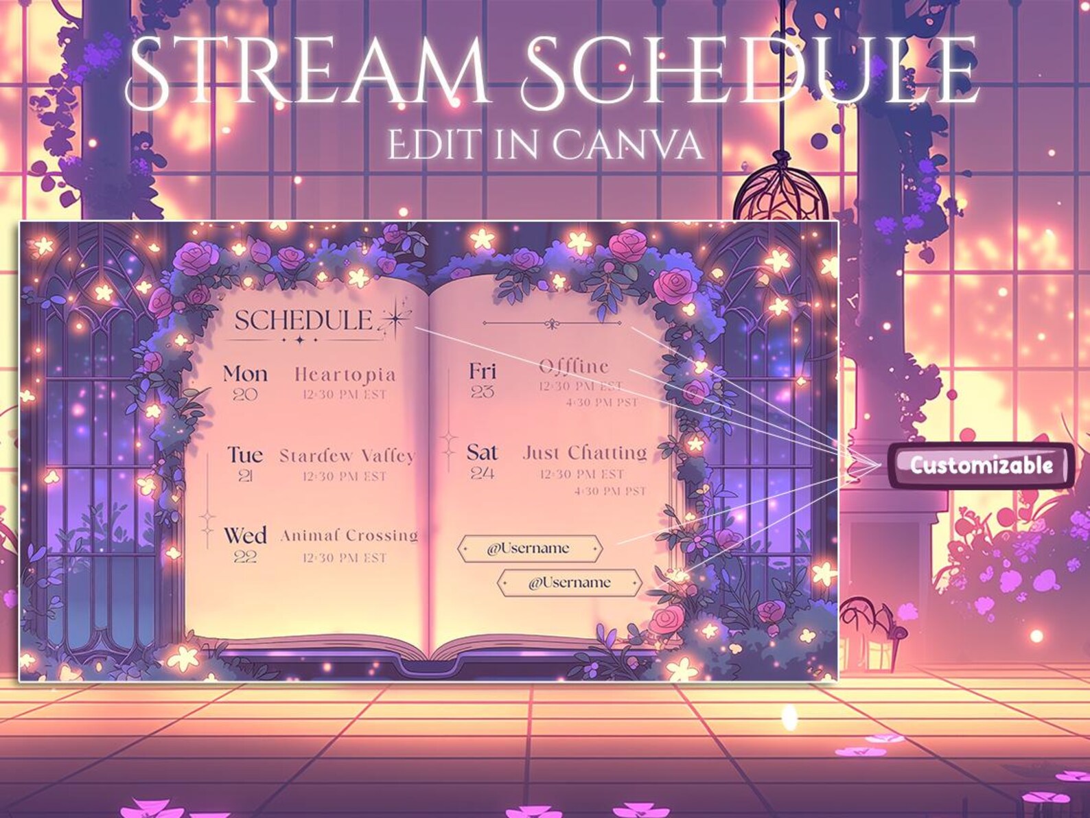 Starry Night Stream Schedule Template Canva Editable Twitch Weekly ...