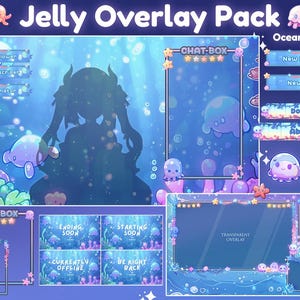 Jellyfish Stream Pack | Cute Animated Twitch Overlay | Lofi Sea Overlay for Cozy Streams | Ocean-Themed Twitch Decor | Kawaii Blue Overlay
