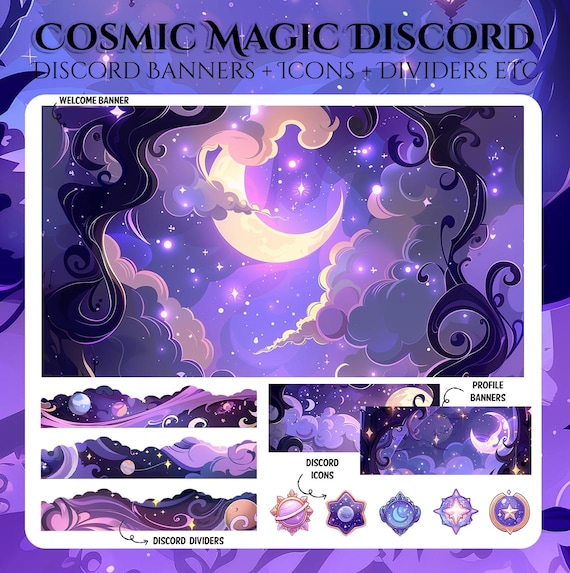 Witchy Night Discord Pack | Moon Magic Night | Dark Aesthetic Server Kit | Crescent Moon | Spooky Bats | Cosmic Sky | Purple Discord Package