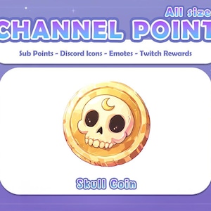 May include: A gold coin with a cartoon skull and crescent moon design. The coin is labeled "Skull Coin".