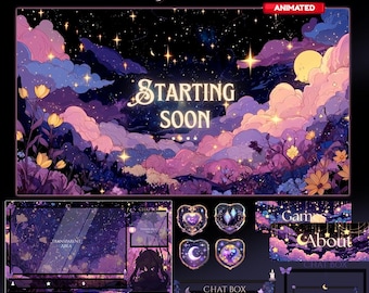 Cosmic Witch Stream Package / Moon / Night / Dark / Overlay / Bats / Halloween / Twitch screen / Twitch Animated / Starry / Overlays