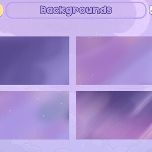 May include: Four purple and pink gradient backgrounds with a subtle sparkle effect. The backgrounds are arranged in a grid with the text "Backgrounds" at the top.