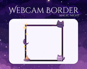 Borde de cámara web de gato para Twitch / Superposición de transmisión morada / Marco mágico de cámara web de Twitch / Borde de Twitch de bruja para configuración de transmisión / Sombrero / Lindo