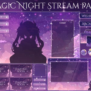 Starry Twitch Pack | Witch Streaming Overlay | Twitch Panels | Alerts | Webcams | Starry | Moon | Animated | Clouds | Crescent | Purple