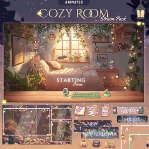 Cozy Twitch Pack / Moon / Spring / Pastel / Cute / Overlay / Books / Dreamy / Twitch screen / Twitch Overlay / Fairy | Animated | Cat