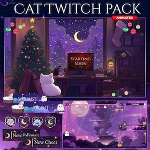 Twitch Overlay Christmas Pack, Ekran Twitch | Animowany pakiet nakładek do transmisji, Cat Twitch | Słodka nakładka Twitch | Vtuber | Gwiazda | Święta