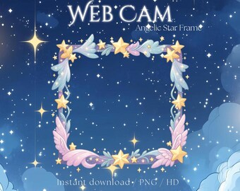 Angelic Star Webcam Frame, Winged Twitch Overlay, Celestial Cam Border ...