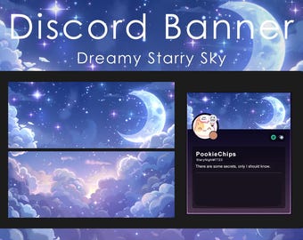 Discord-banner | Profilbanner | Stjärnor och månar-tema | Galax | Rymden | Söt och stjärnklar | Drömsk stjärnnatt | Halvmåne | Discord-server