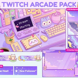Overlay animato di Twitch / Arcade / Overlay di Twitch viola / Rosa / Gaming / Carino / Pixel Art / Overlay di Cozy Stream / Overlay di Twitch / Lofi