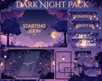 Dark Night Stream Package / Moon / Flower / Purple / Overlay / Lantern / Twitch screen / Twitch Overlay / Witch | Cozy | Animated
