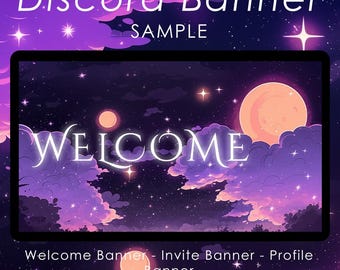 Bannière Discord | Bannière serveur | Thème étoiles et lunes | Galaxie | Espace | Mignon et étoilé | Nuit étoilée de rêve | Croissant | Serveur Discord
