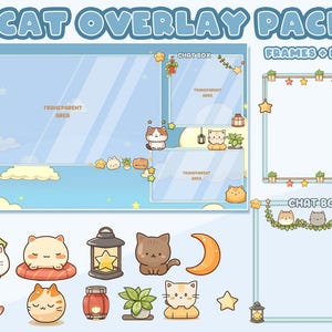 Kattöverlägg med Twitch-paket | Katt | Mysig | Blomma | Kawaii | Ramar | Webbkameror | kameror | Söt katt | Ghibli | Mysig | Cottagecore