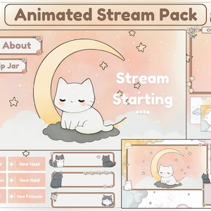 Animated Cozy Stream Overlay | cozy cat | twitch panel | twitch screens | aesthetic | cute | cat | cozy | Cloud | twitch overlay | moon