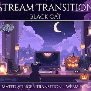 Black Cat Stinger Transition | Moon Twitch Overlay Twitch screen | Animated, Cat Twitch | Twitch Overlay | Vtuber Pack | star overlay