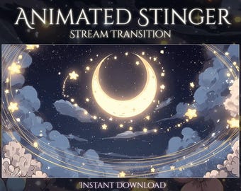 Transição Mágica Noturna com Efeito Stinger | Sobreposição Noturna para Twitch | Efeito Stinger Animado Mágico | Estética Celeste para OBS, Streamers, YouTube e VTubers
