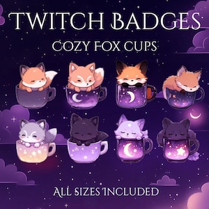 Cozy Fox Cup Twitch Badges | Cute Kawaii Fox in Cup Sub Badges | Vtuber Stream Icons | Cozy Cute Twitch Channel Rewards | Fox Mug, Bits