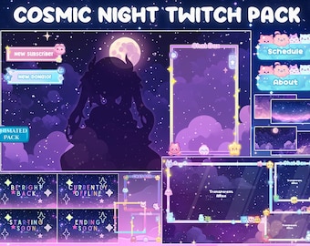 Cosmic Twitch-overlay, Galaxy Stream-pakket, Space-overlay, Celestial Stream-schermen, geanimeerde overlay, VTuber-items, streamgraphics