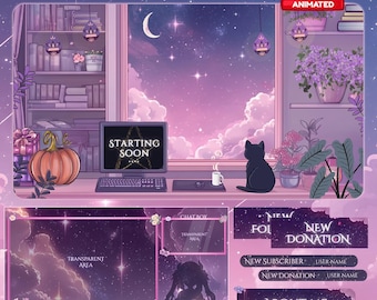 Superposición de Twitch en tonos pastel, pantalla de Twitch / paquete de transmisión con superposición animada, Twitch de gatos / superposición de Twitch linda / estética / superposición de estrellas / rosa
