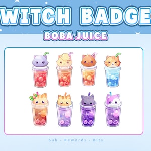 Twitch Boba Tea Badges | Bit Badges | Icons | Fantasy | Cute | Sub Badges | Discord Roles | Cat | Juice | Sip | Kawaii | Boba | Drink | Bits