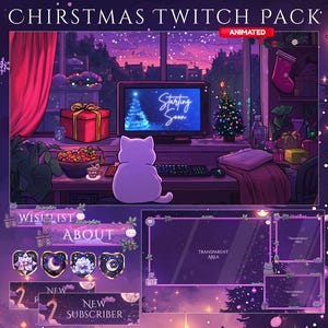 Twitch Overlay Christmas Pack, Ekran Twitch | Animowany pakiet nakładek do transmisji, Cat Twitch | Słodka nakładka Twitch | Vtuber | Gwiazda | Święta