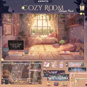 Cozy Twitch Pack / Moon / Spring / Pastel / Cute / Overlay / Books / Dreamy / Twitch screen / Twitch Overlay / Fairy | Animated | Cat