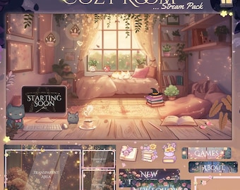 Cozy Twitch Pack / Moon / Spring / Pastel / Cute / Overlay / Books / Dreamy / Twitch screen / Twitch Overlay / Fairy | Animated | Cat