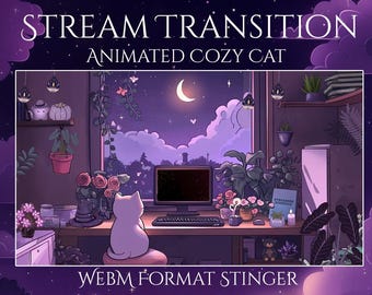 Cozy Cat Stinger Transition | Moon Twitch Overlay Twitch screen | Animated, Cat Twitch | Twitch Overlay | Vtuber Pack | star overlay