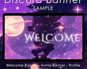 Baner Discord | Baner serwera | Motyw gwiazd i księżyców | Galaktyka | Kosmos | Uroczy i gwiaździsty | Marzycielska gwiaździsta noc | Półksiężyc | Serwer Discord