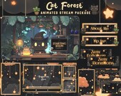 Forest Cat Twitch Pack | Moon Magic Wizard Pastel Overlay Cute Witchy Plants Animated Twitch Screens Cozy Vtuber Overlays, Black Package