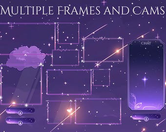 Magical Night Twitch Frames, Twitch Background | Overlay Stream Package, Starry Sky | Cute Twitch Overlay | Purple | Vtuber Pack
