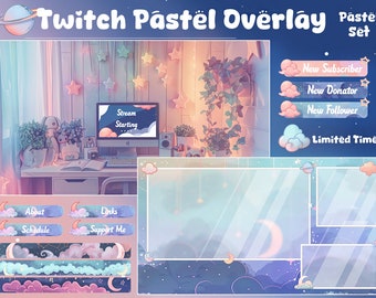 Twitch Pastel Clouds Stream Package / Moon / Spring / Pastel / Cute / Overlay / Kawaii / Dreamy / Twitch screen / Twitch Overlay / Celestial