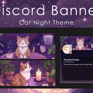 Discord-banner | Profilbanner | Häxa | Måntema | Galax | Månsken | Söt och stjärnklar | Kattbanners för Discord | Katt | Måne bild 2
